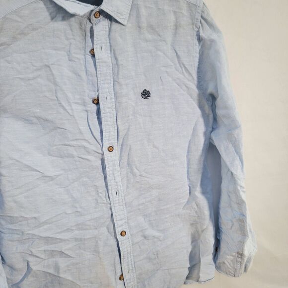 SpringField Linen Cotton Blend Light Blue Long Sleeve Button Down Collar Shirt S - Picture 6 of 10